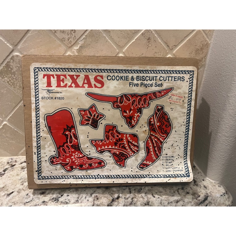 Vintage Texas Imagineering Cookie Cutter Set 5 Piece Boot Longhorn Star Chili